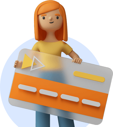 Claymation woman holding a giant credit card